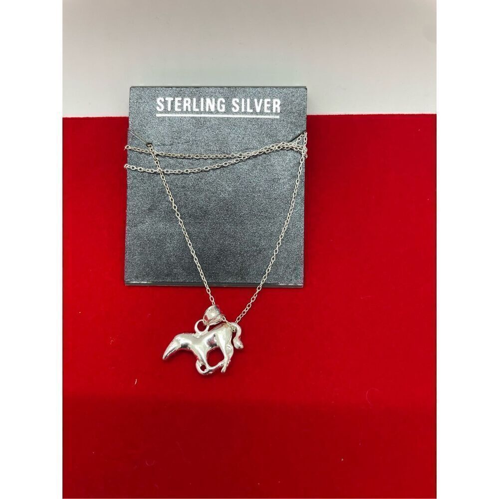 Sterling Silver Horse Stallion Pendant Necklace 18” Chain Western Gift Idea